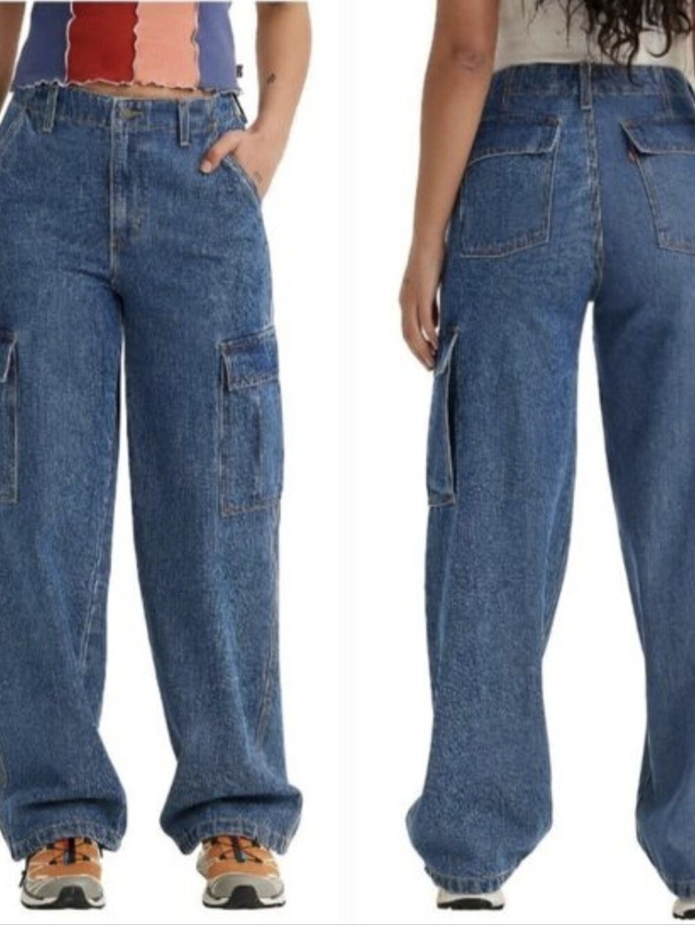 Levi's '94 Baggy Women's Cargo Blue Jean Joggers Draw String Leg Skater Boho 26